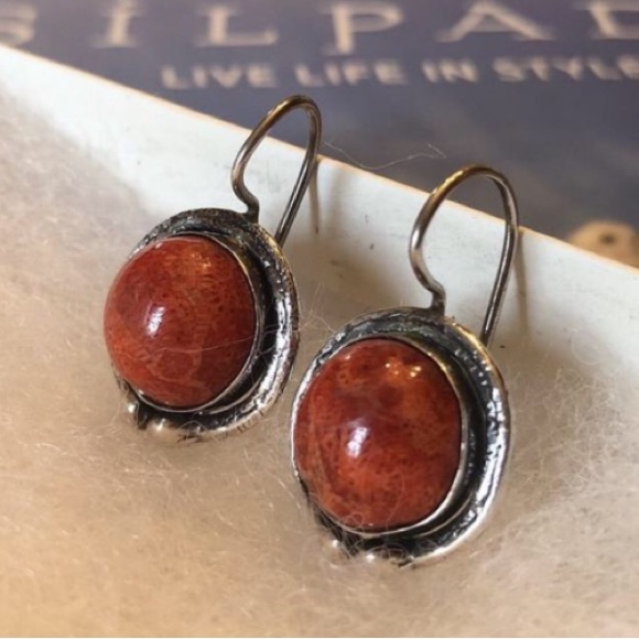 Vintage Silpada Sterling Silver Red Sponge Coral Earrings W0876 - Picture 3 of 16